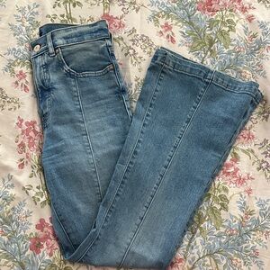 Express Denim Flare High Rise Jeans in Light Blue